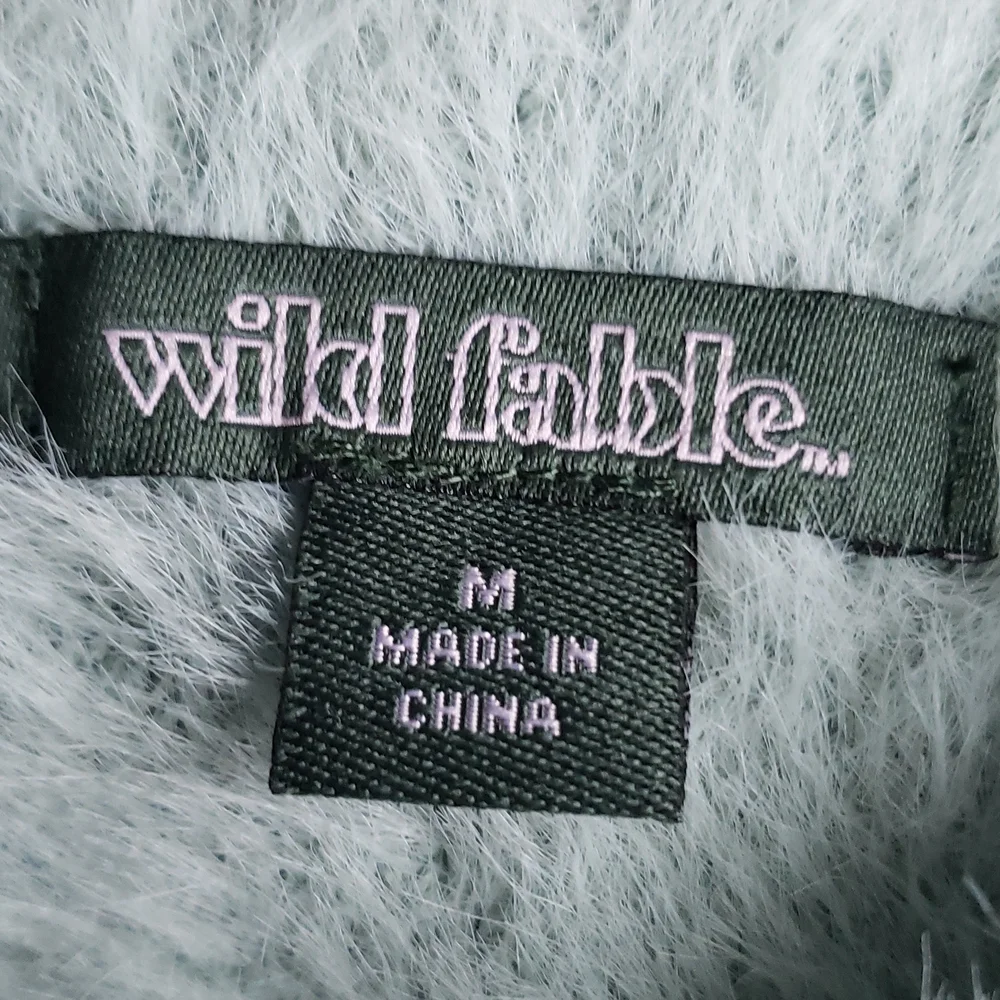 Wild Fable Fuzzy Mint Green Faux Fur Ruched Crop Top Women's Size Medium - Picture 11 of 12